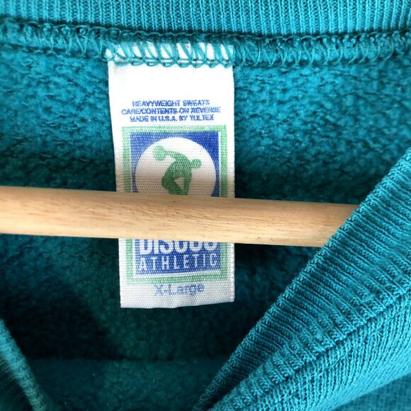 Vintage 70s 80s Discuss Sweatshirt XL Teal Green Blank Crewneck Pullover USA - Picture 4 of 6